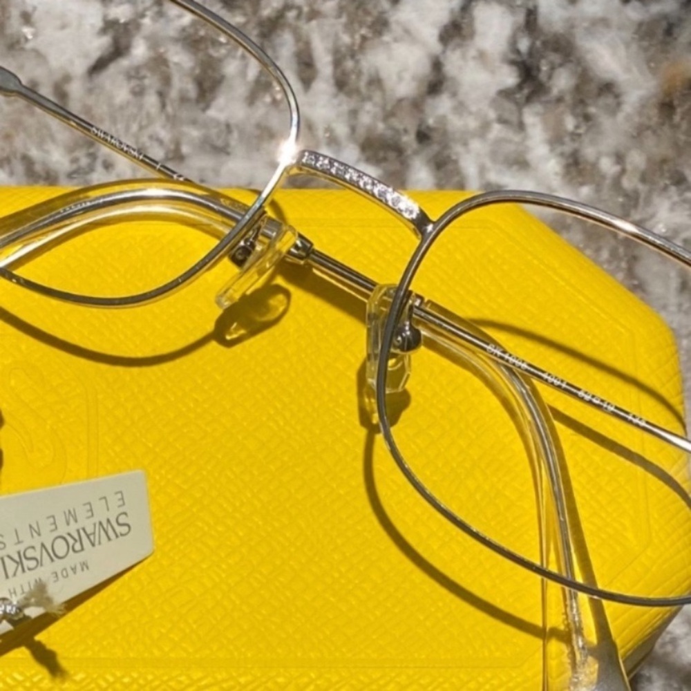 🤓😎Swarovski Women's Silver tone Crystal Accent Eyeglass Frame and case